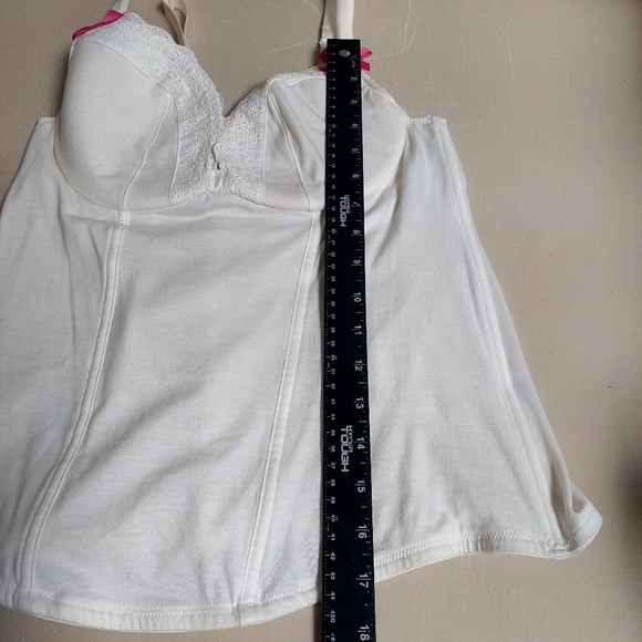 Cacique Intimates White‎ Corset Bra Size XL Bustier Y2K Eyelet Trim Pink Bows - Picture 5 of 12